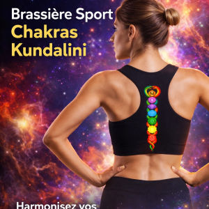 Brassière sport femme Kundalini Awake Quantum en coton bio avec symbole énergétique imprimé au dos