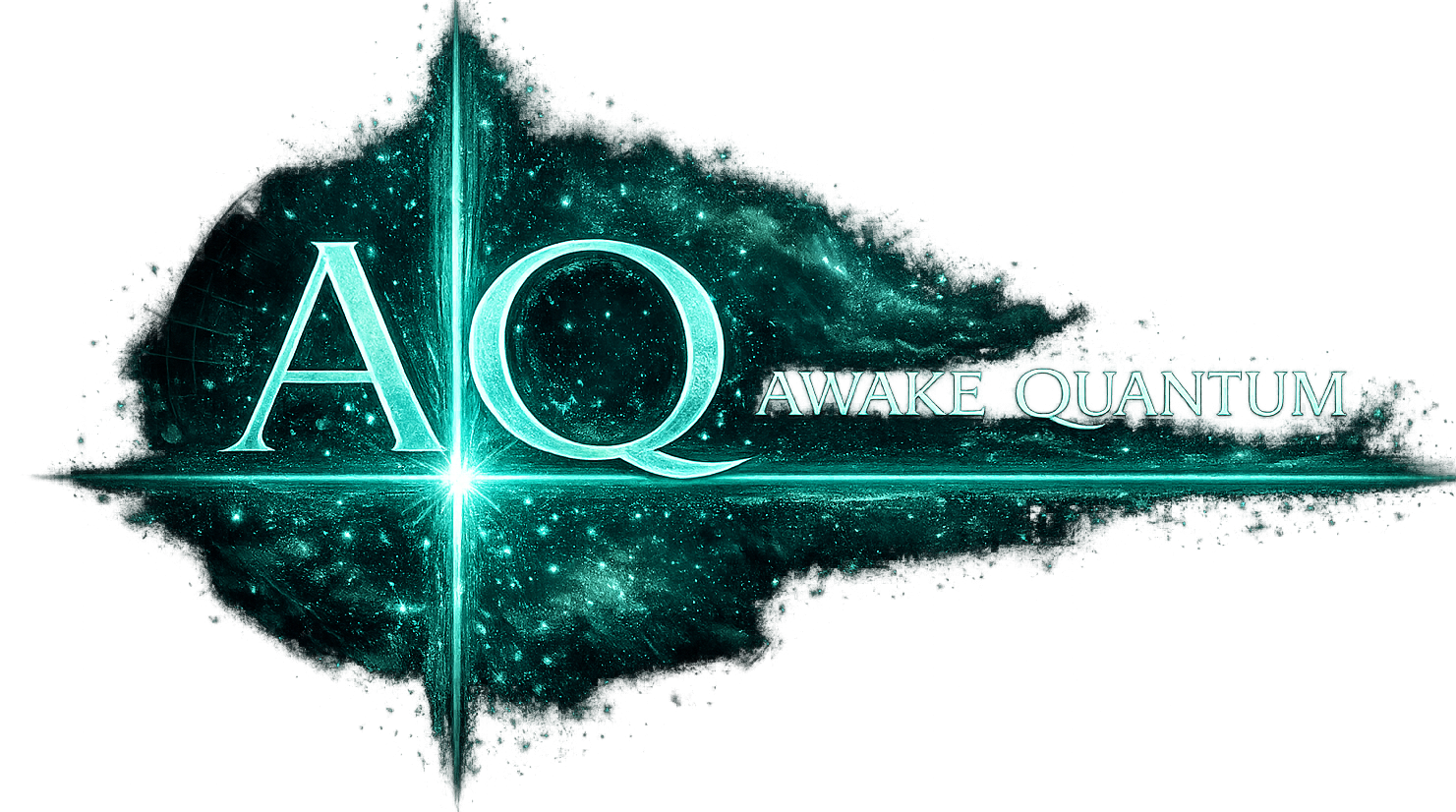 Logo minimal Awake Quantum avec AQ lumineux au centre et nom sous ligne énergétique